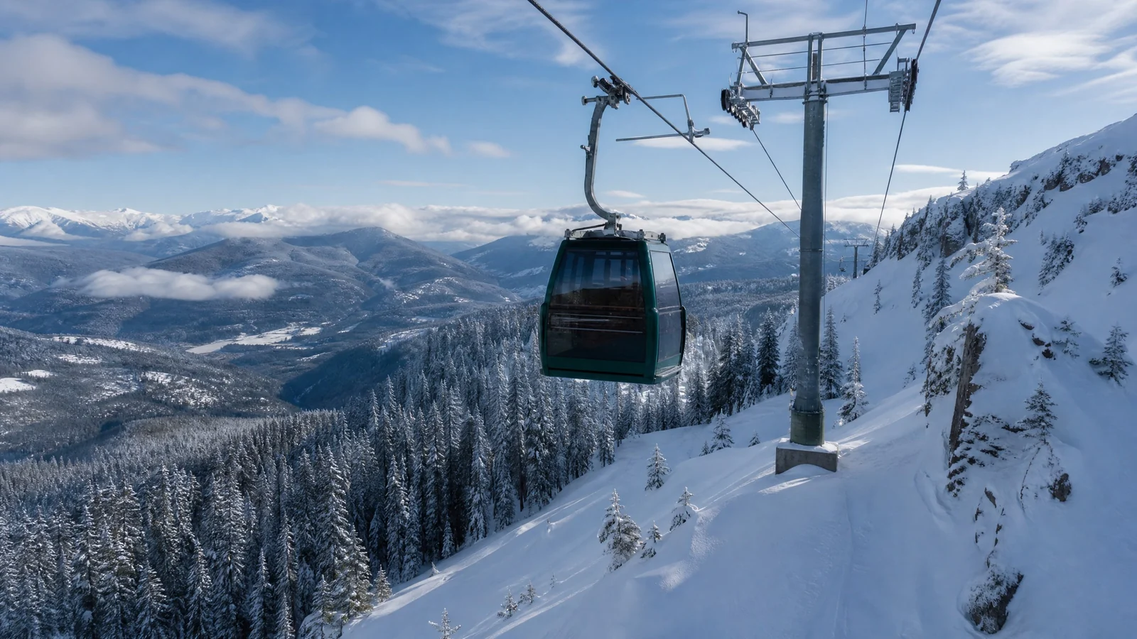 The Alders, Green gondola cabin along a steep snowy Keystone ridgeline, luxury vacation rental in Keystone, Colorado