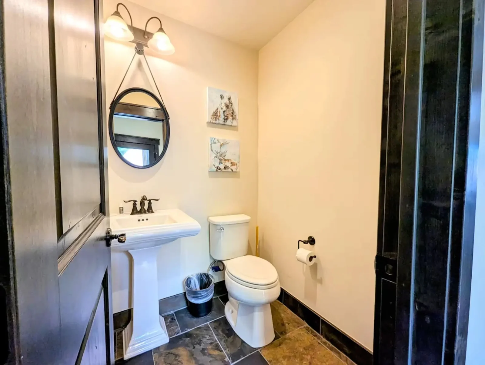 The Alders, Half bathroom with pedestal sink, luxury vacation rental in Keystone, Colorado