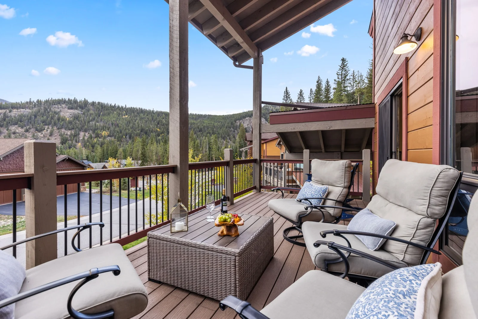 The Alders, Furnished balcony overlooking Keystone woodland, luxury vacation rental in Keystone, Colorado