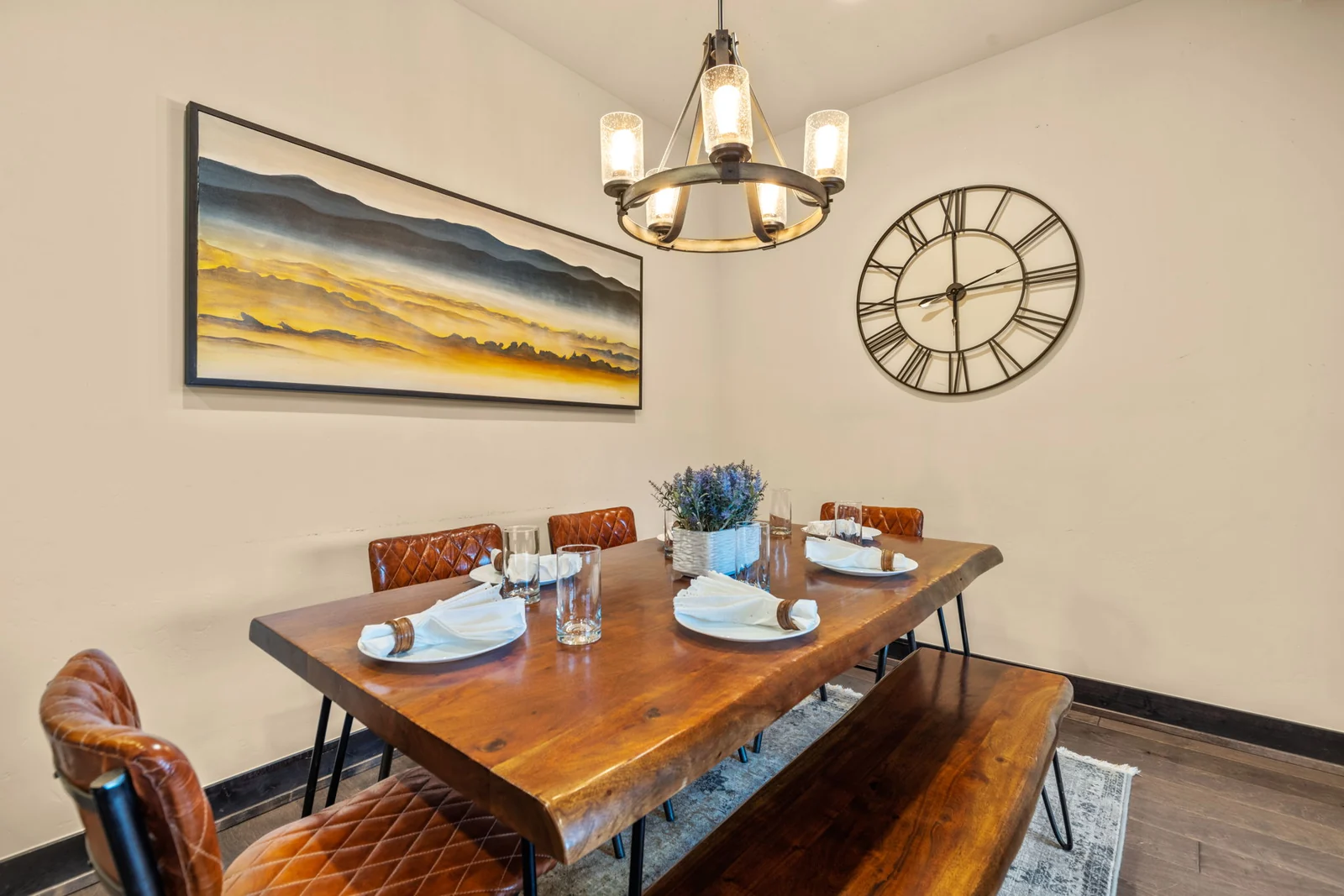 The Alders, Set dining table with mountain-inspired furnishings, luxury vacation rental in Keystone, Colorado