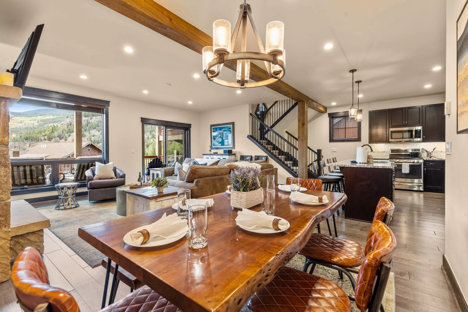 The Alders, Open-plan dining area looking toward the great room, luxury vacation rental in Keystone, Colorado