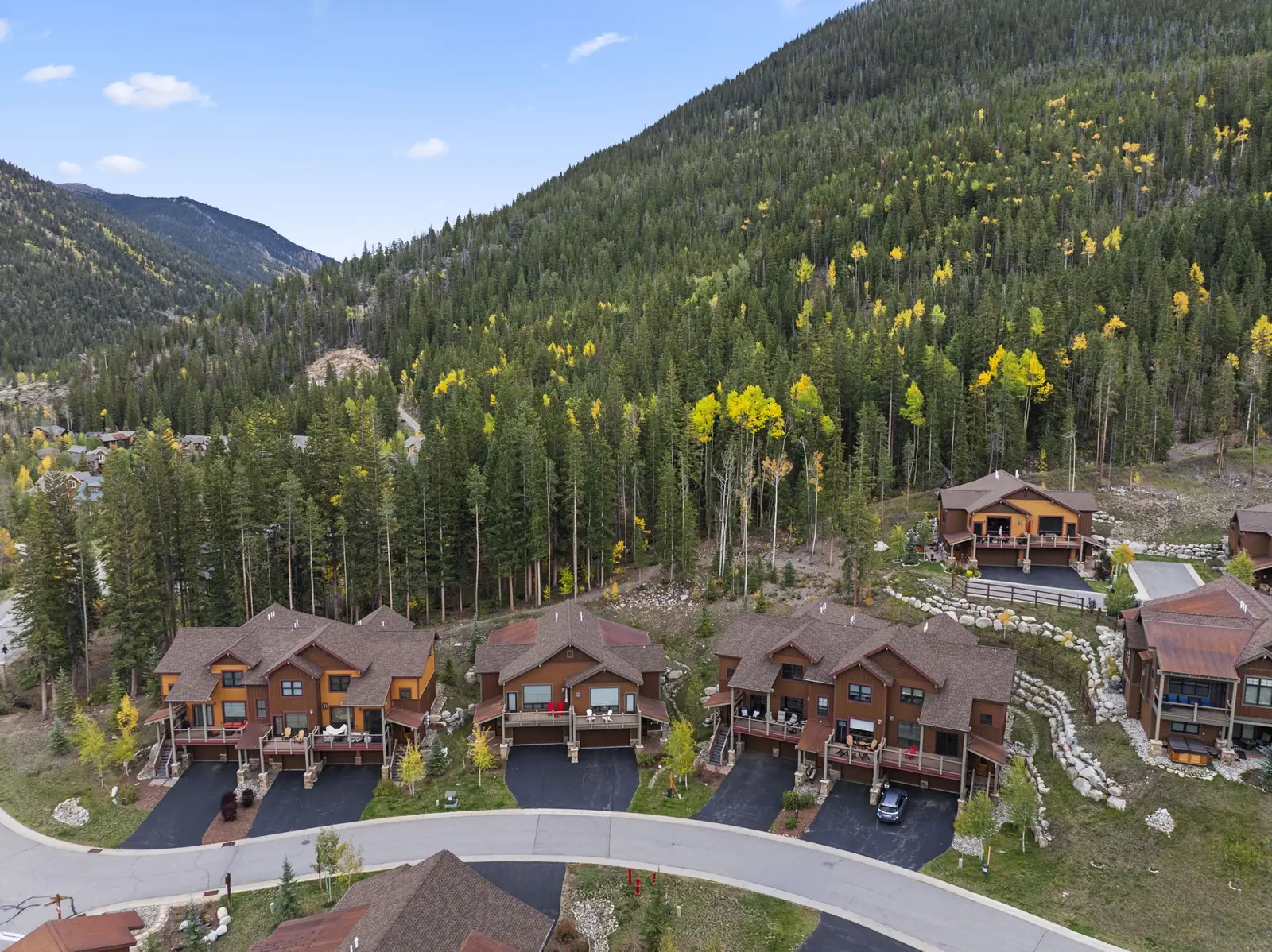The Alders, Aerial view of the home among forested Keystone mountains, luxury vacation rental in Keystone, Colorado