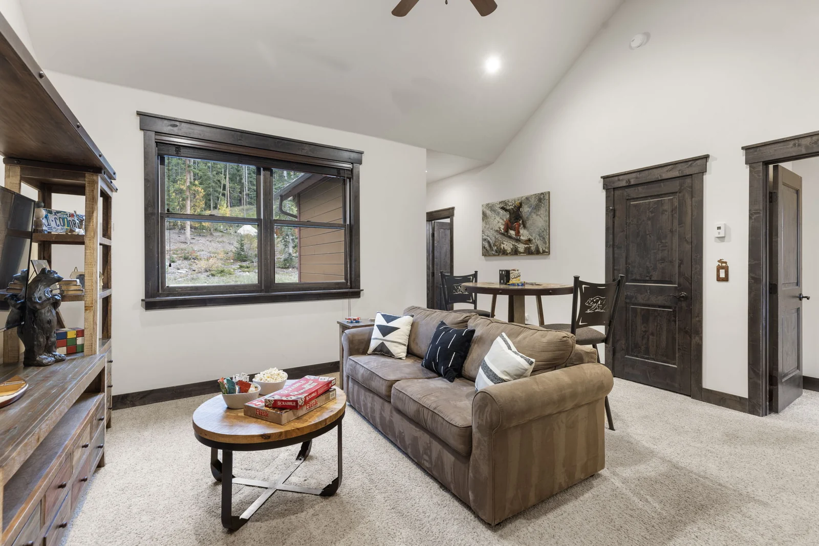 The Alders, Separate lounge with sofa and mountain-modern furnishings, luxury vacation rental in Keystone, Colorado