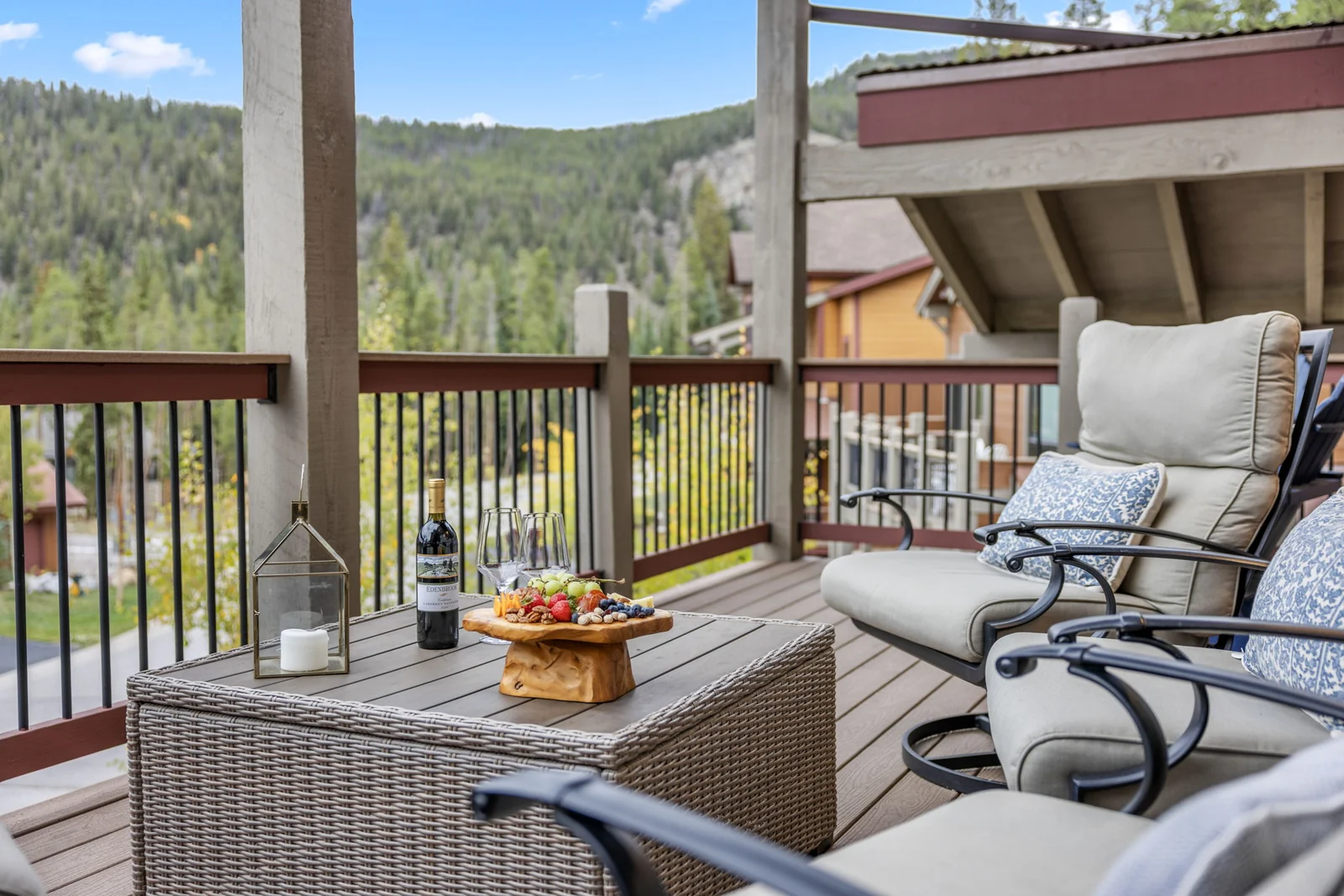 The Alders, Furnished balcony with mountain view and lounge seating, luxury vacation rental in Keystone, Colorado