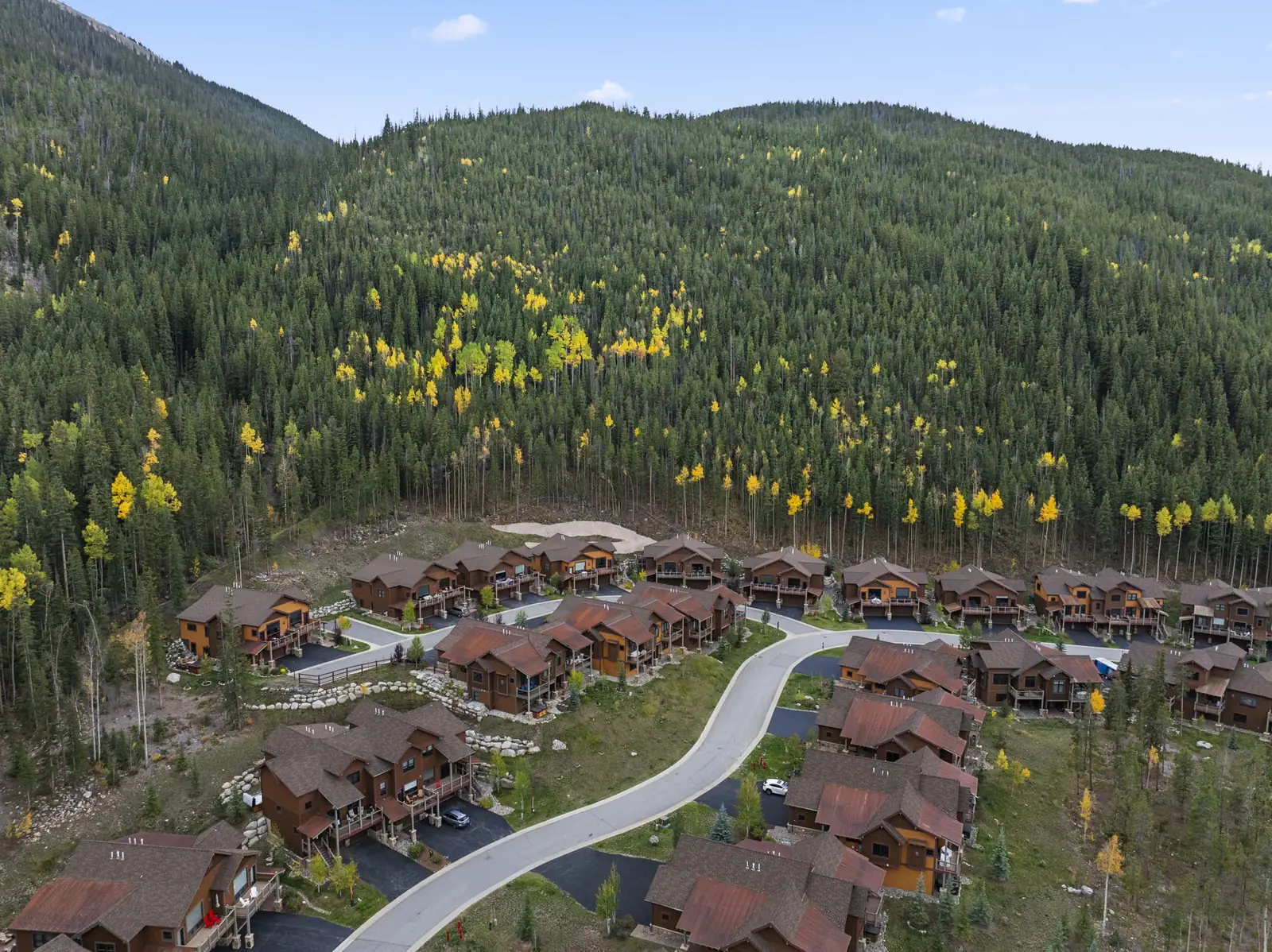 The Alders, Birds-eye view of Keystone homes and mountain forest, luxury vacation rental in Keystone, Colorado