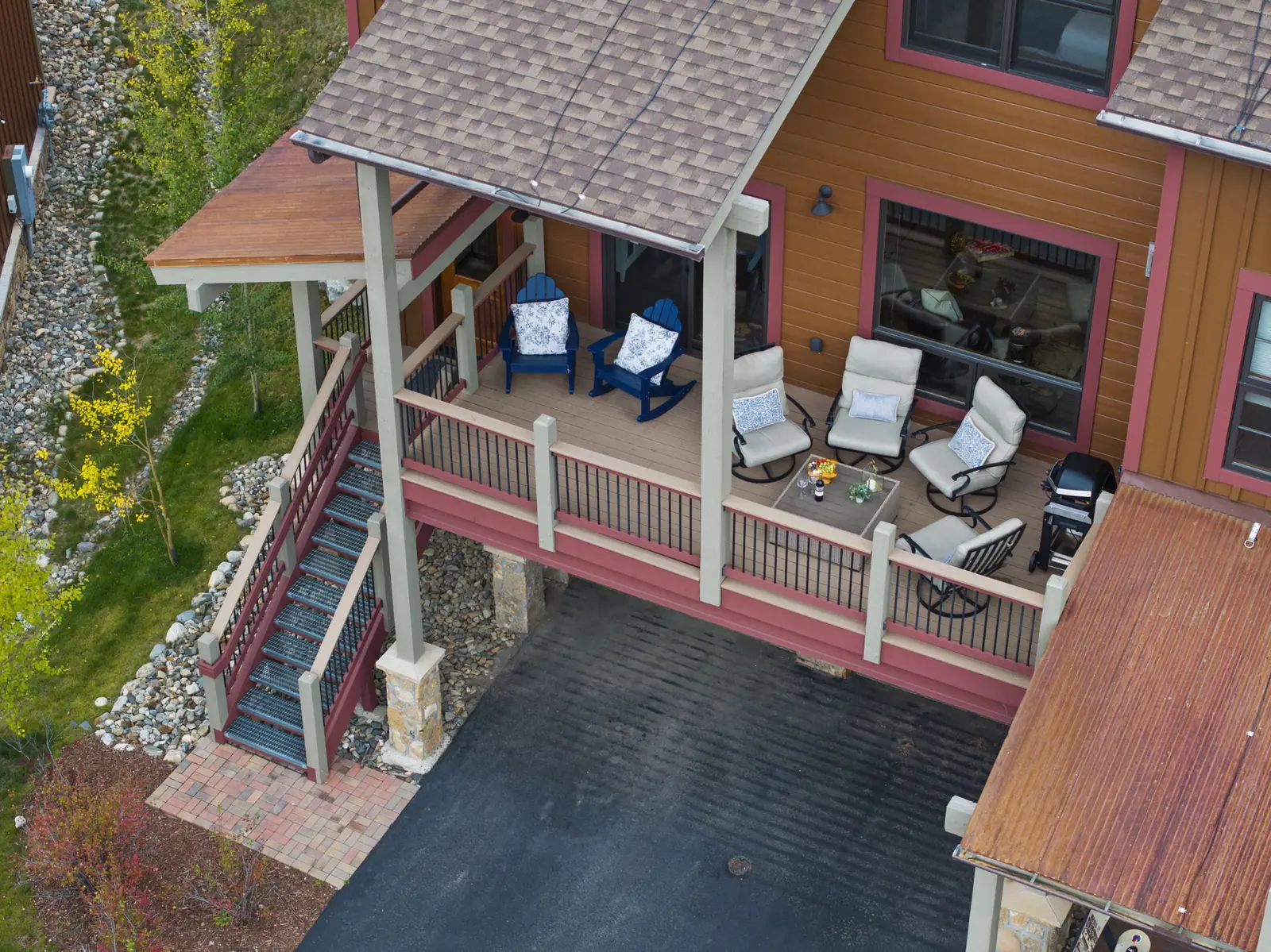 The Alders, Elevated view of the home deck and hot tub, luxury vacation rental in Keystone, Colorado