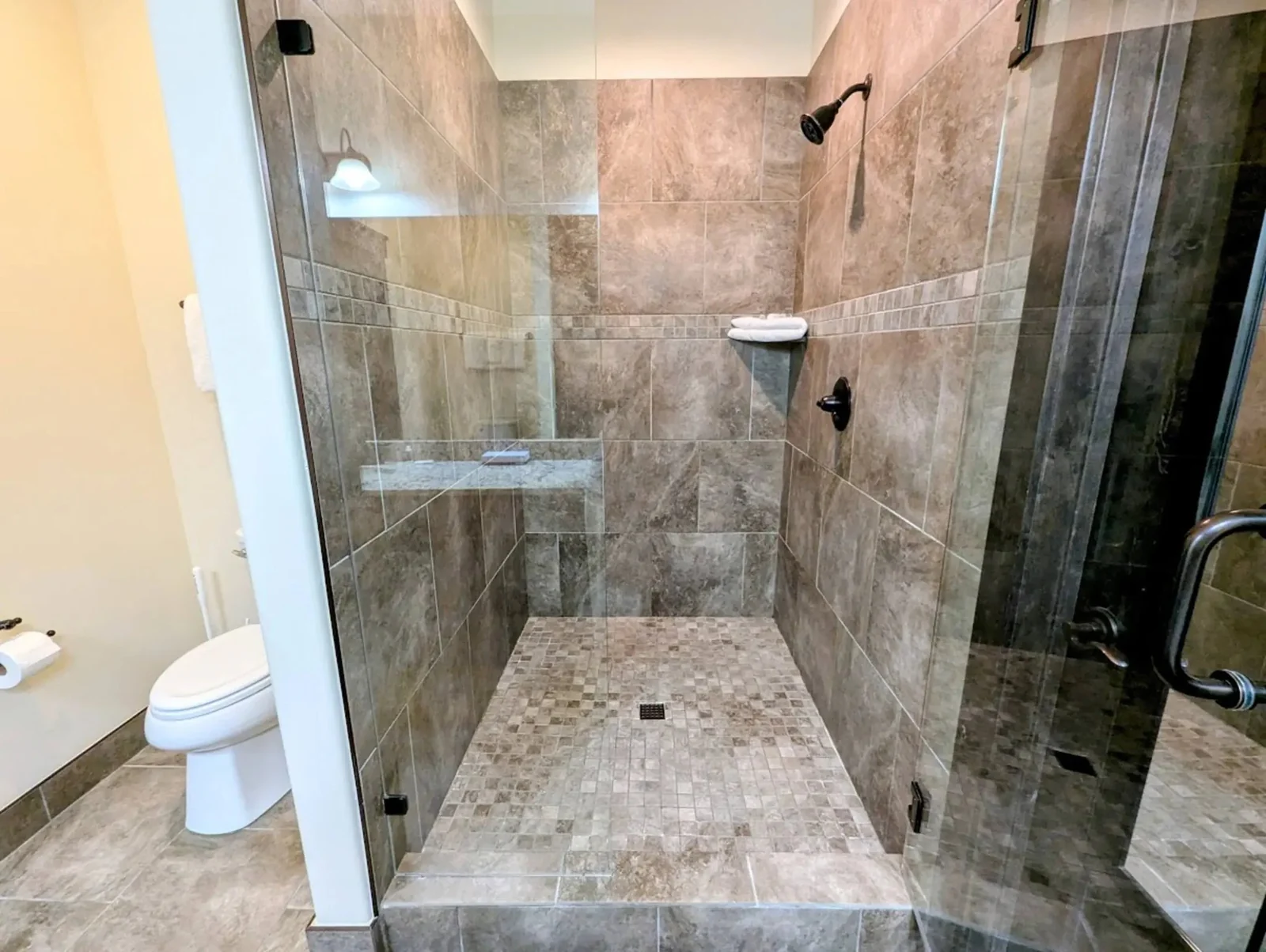 The Alders, Luxury stone walk-in shower, luxury vacation rental in Keystone, Colorado